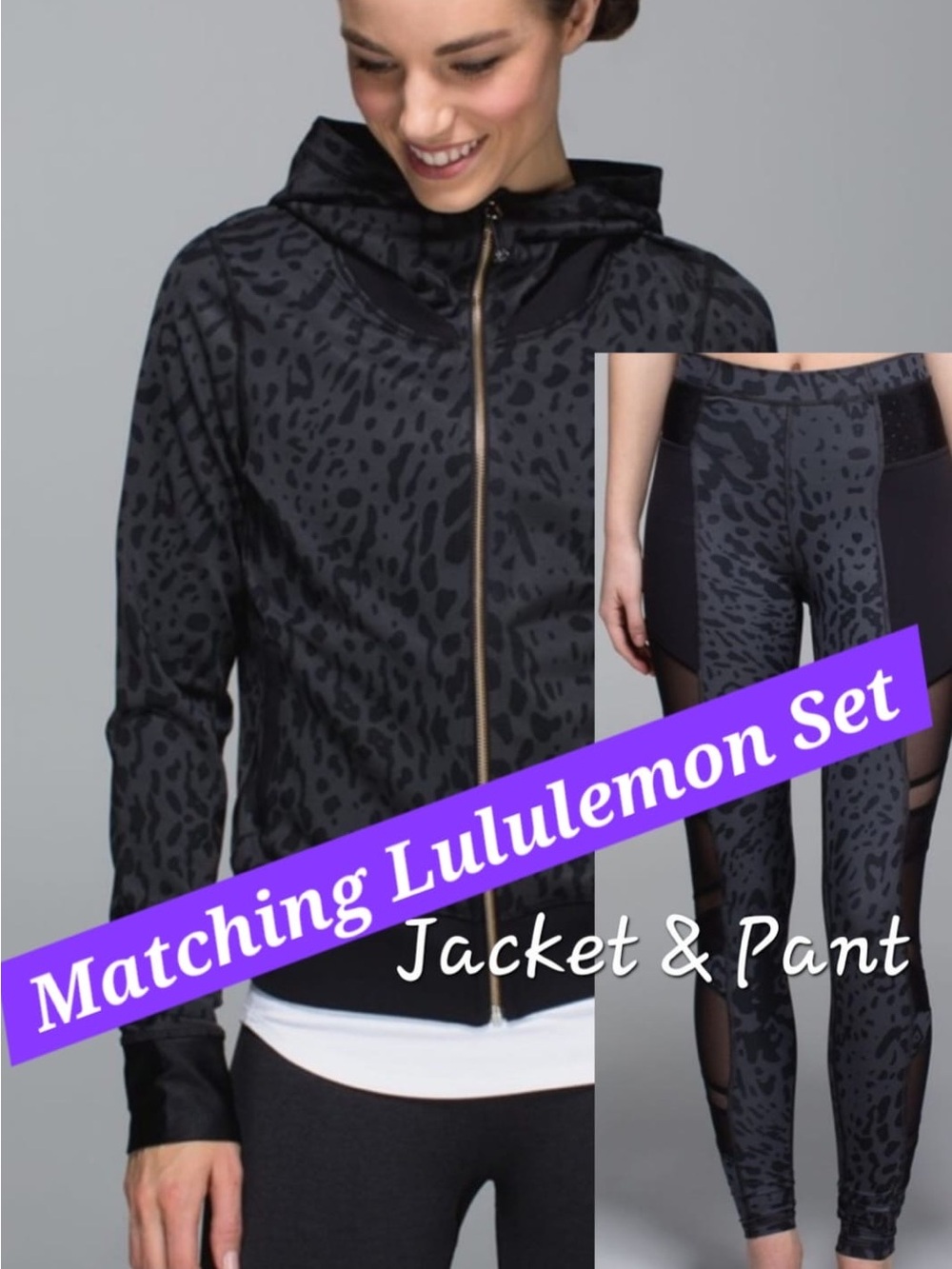 Lululemon Namaskar Hoodie Animal Swirl Deep Coal SZ 6 Zip-Up Hoodie & Pants Set